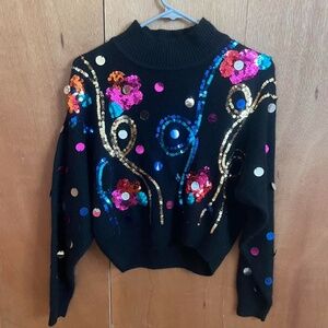 Vintage 1980s silk and angora embellished sweater